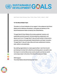 United Nations Announces its Support of Direct Global and its Sustainable Development Initiatives