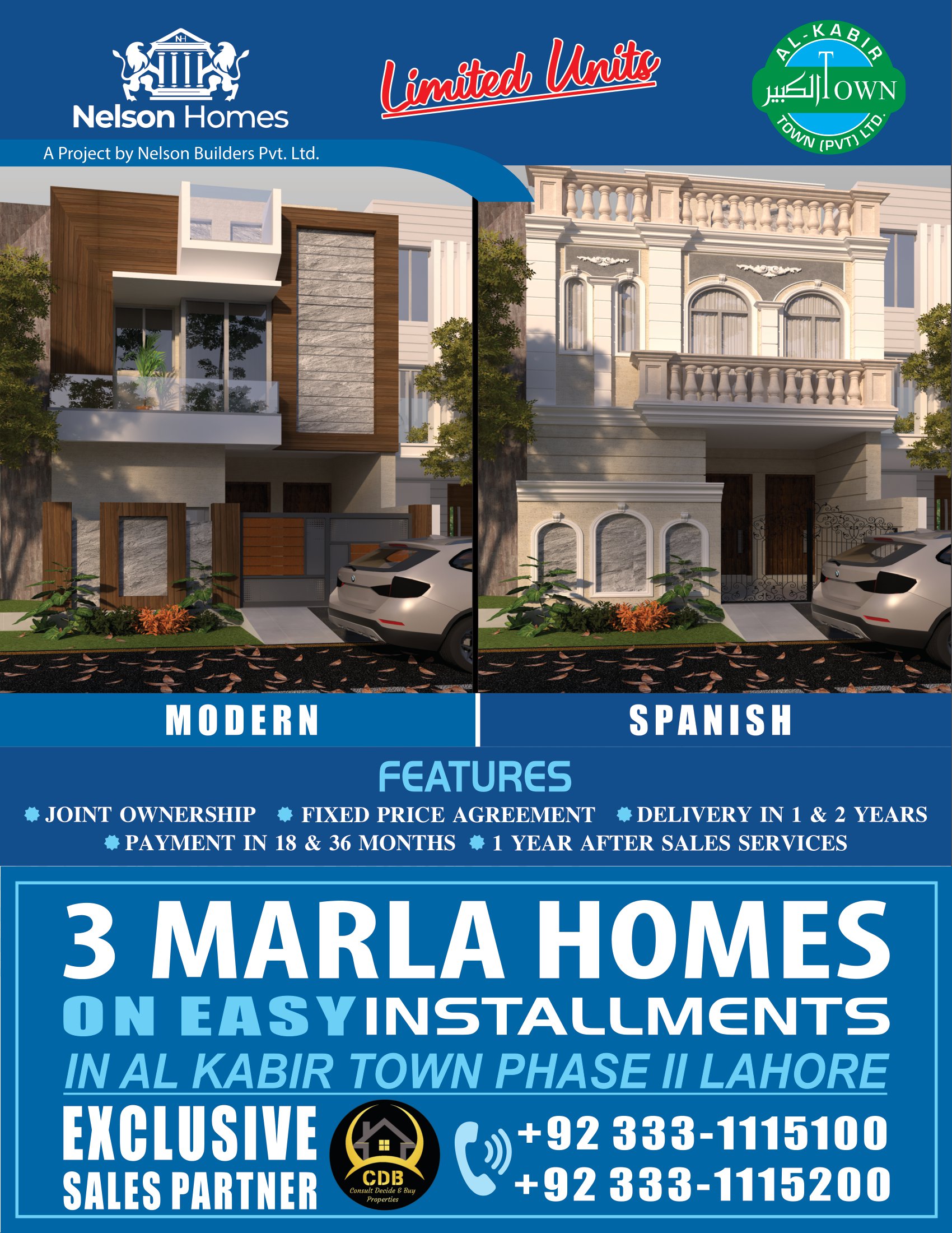 Nelson Homes Introduced 3 Marla Double-Story Homes in AL-Kabir Town Phase 2
