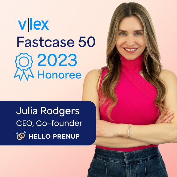 CEO and Co-Founder of HelloPrenup, Julia Rodgers, Recognized as an Esteemed Honoree on This Year’s Fastcase 50 List